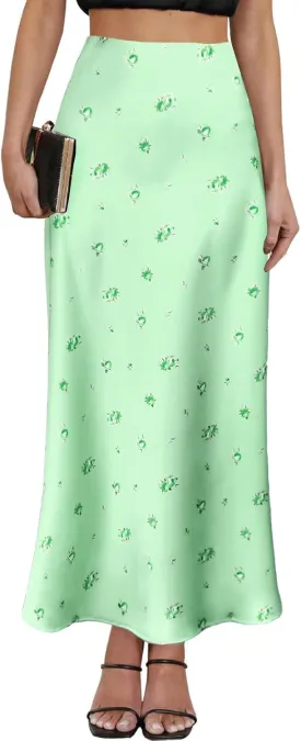 2025 Satin High Waisted Maxi Skirt Silk A-Line Spring Summer Casual Long Skirts for Women