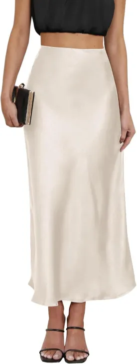 2025 Satin High Waisted Maxi Skirt Silk A-Line Spring Summer Casual Long Skirts for Women