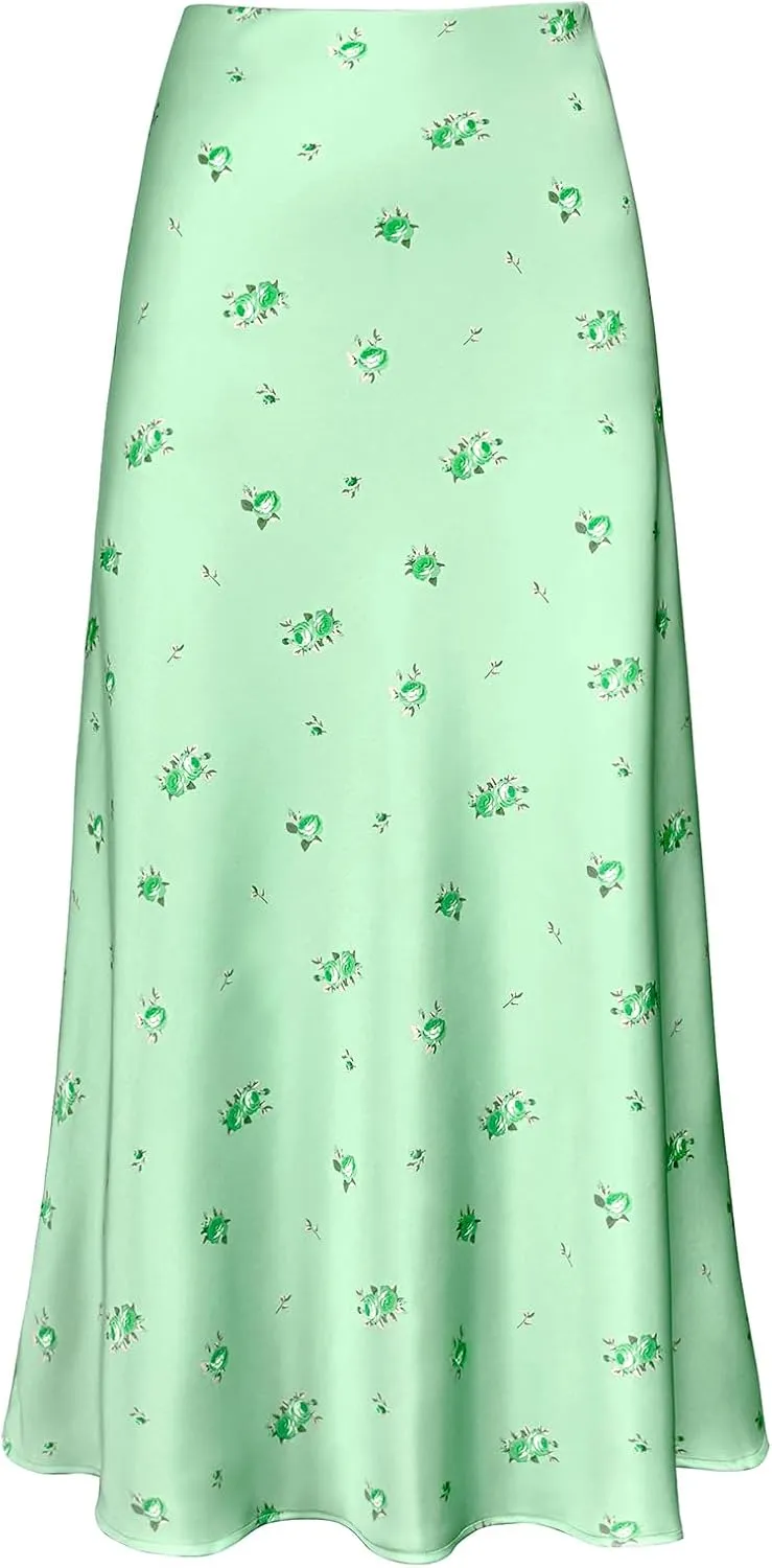 2025 Satin High Waisted Maxi Skirt Silk A-Line Spring Summer Casual Long Skirts for Women