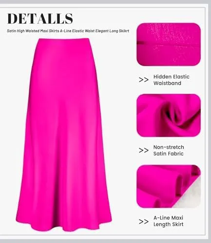2025 Satin High Waisted Maxi Skirt Silk A-Line Spring Summer Casual Long Skirts for Women