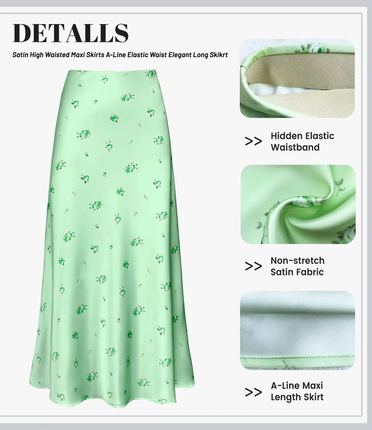 2025 Satin High Waisted Maxi Skirt Silk A-Line Spring Summer Casual Long Skirts for Women