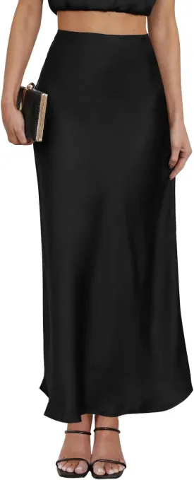 2025 Satin High Waisted Maxi Skirt Silk A-Line Spring Summer Casual Long Skirts for Women