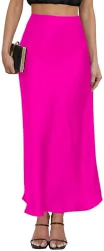 2025 Satin High Waisted Maxi Skirt Silk A-Line Spring Summer Casual Long Skirts for Women