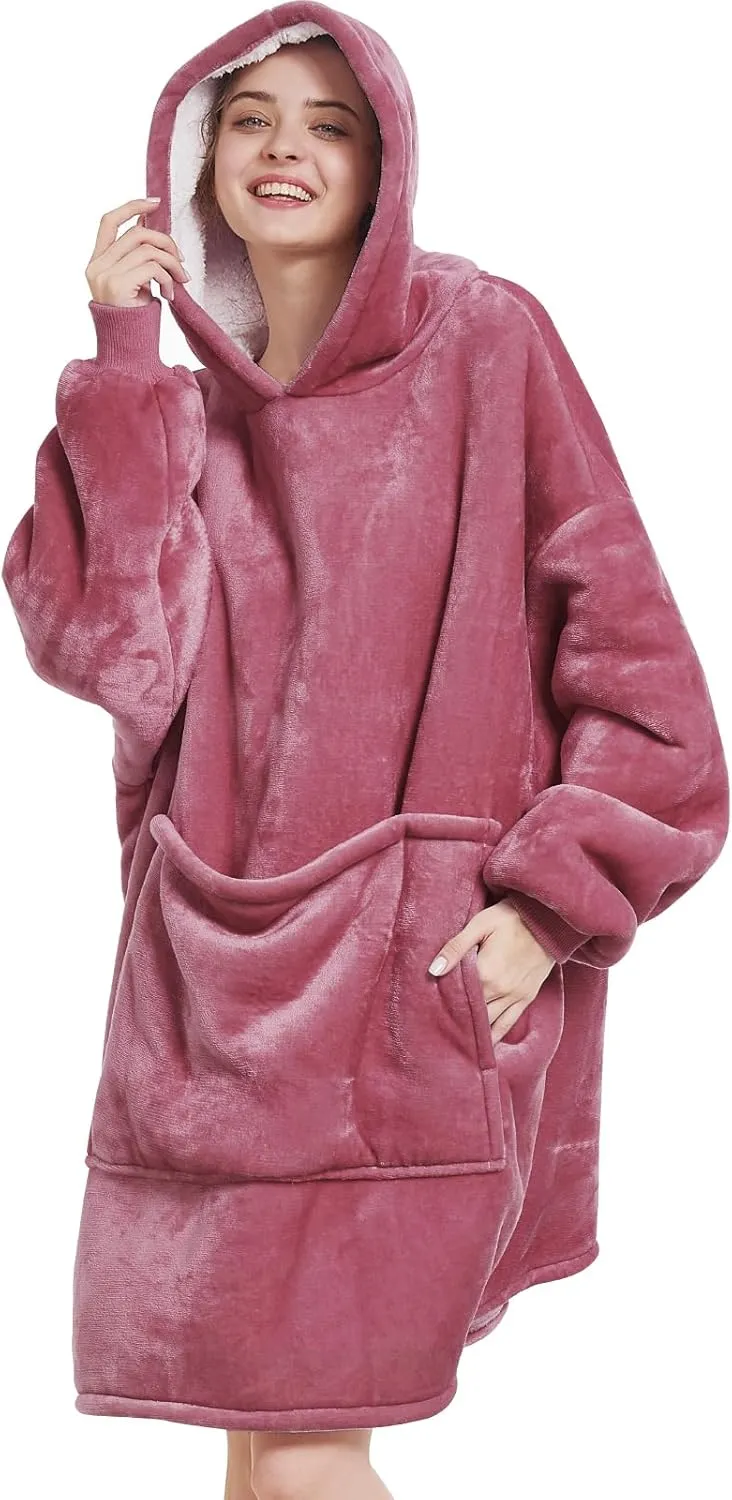 Aemilas Wearable Blanket Hoodie - Warm Sherpa Blanket Sweatshirt as Gifts for Adult Women Mom Men, One Size Fits All