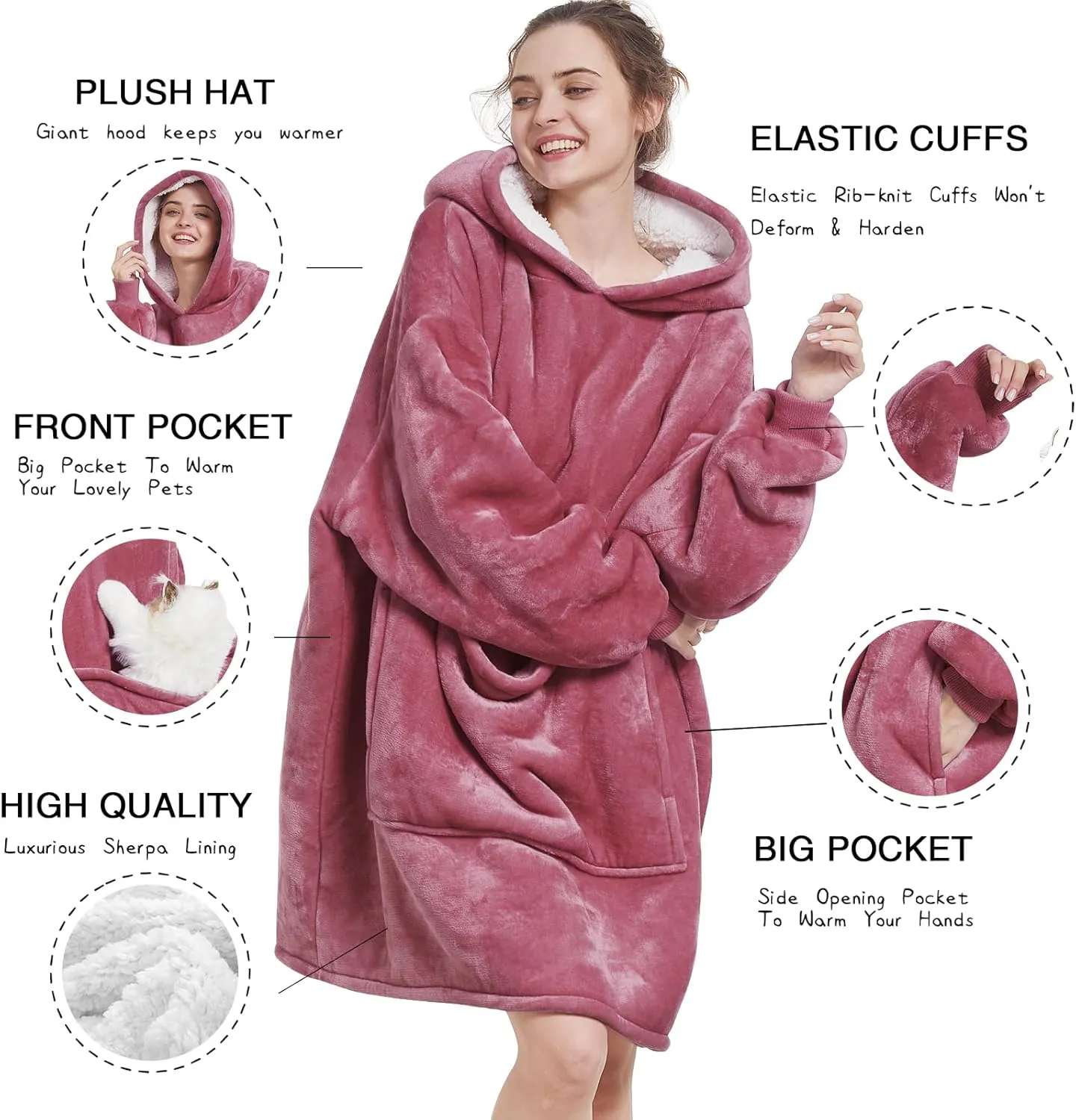 Aemilas Wearable Blanket Hoodie - Warm Sherpa Blanket Sweatshirt as Gifts for Adult Women Mom Men, One Size Fits All