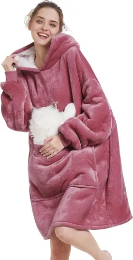 Aemilas Wearable Blanket Hoodie - Warm Sherpa Blanket Sweatshirt as Gifts for Adult Women Mom Men, One Size Fits All