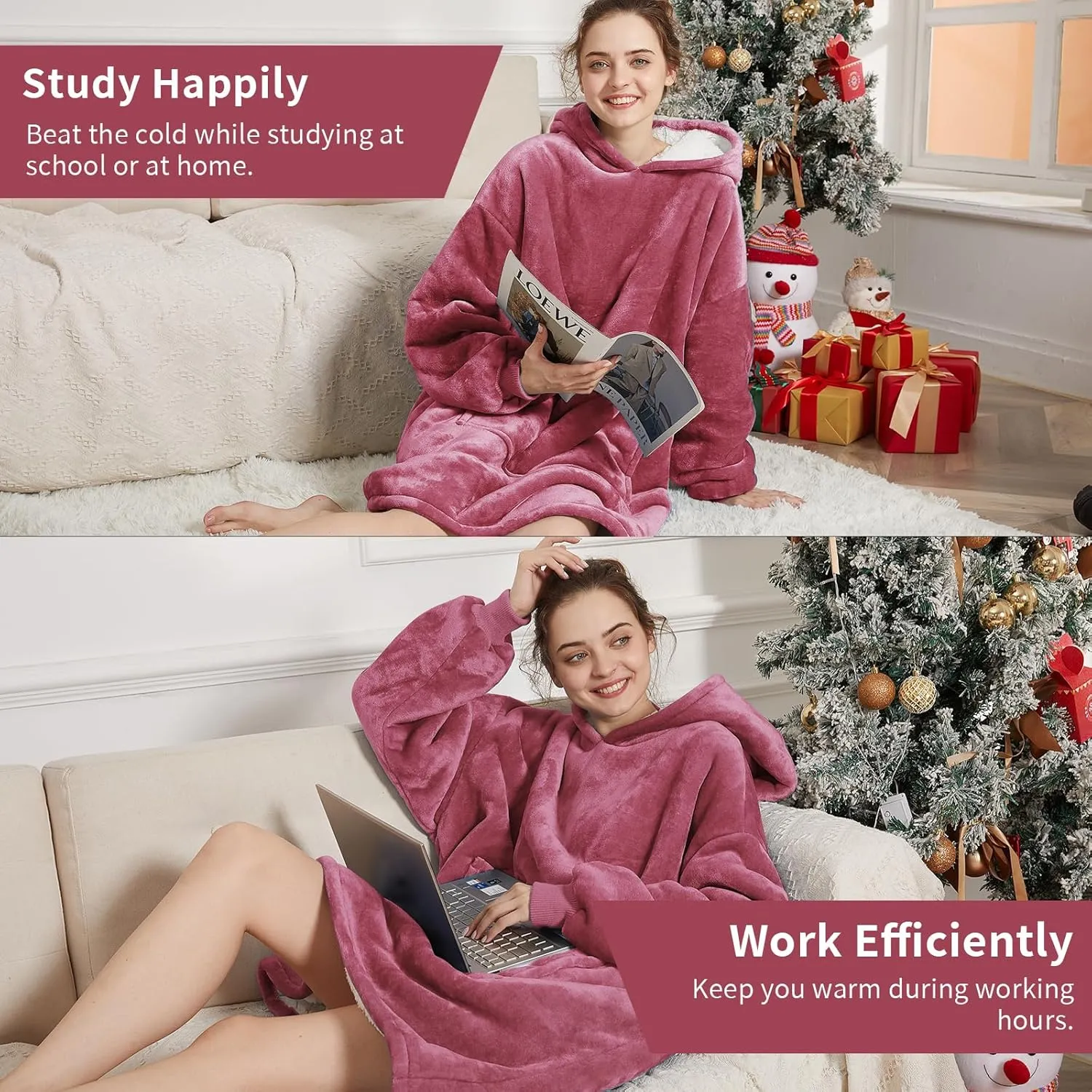 Aemilas Wearable Blanket Hoodie - Warm Sherpa Blanket Sweatshirt as Gifts for Adult Women Mom Men, One Size Fits All