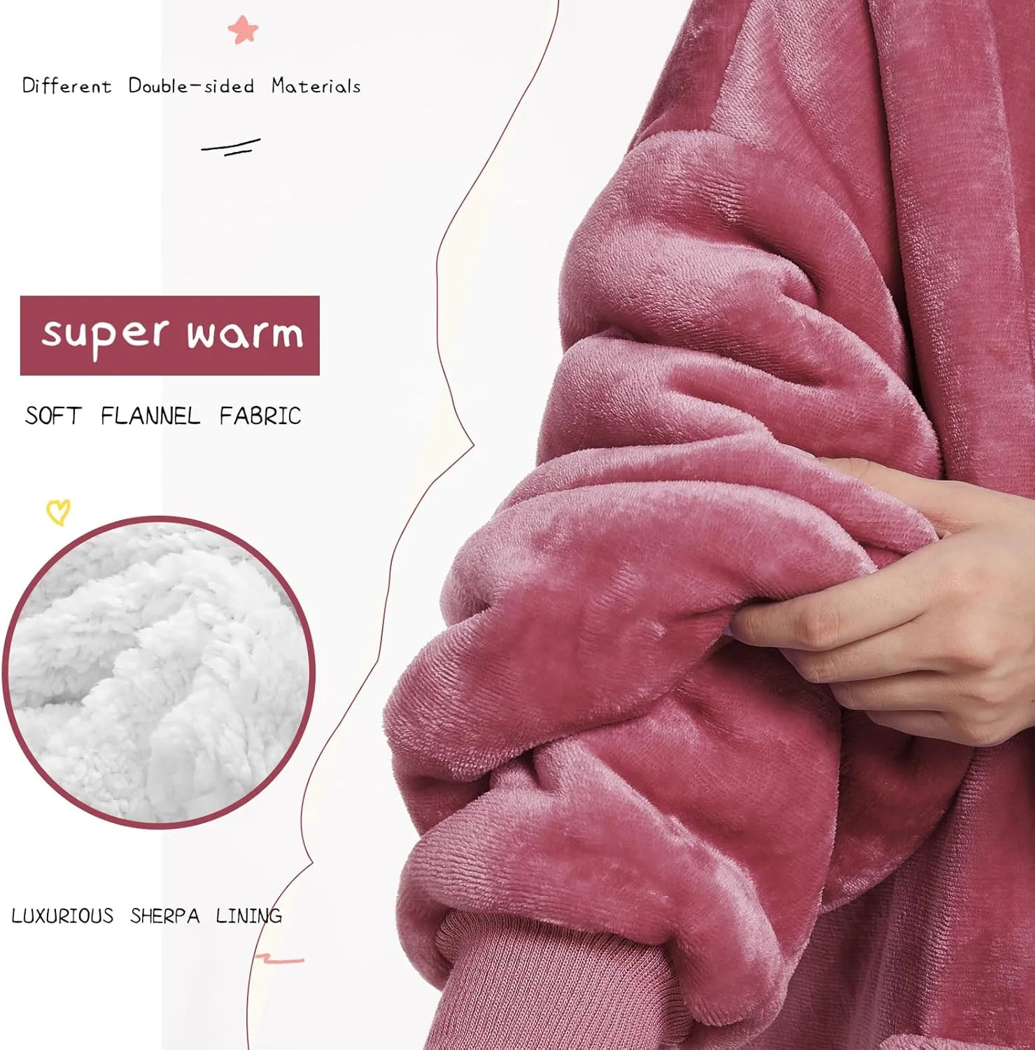 Aemilas Wearable Blanket Hoodie - Warm Sherpa Blanket Sweatshirt as Gifts for Adult Women Mom Men, One Size Fits All