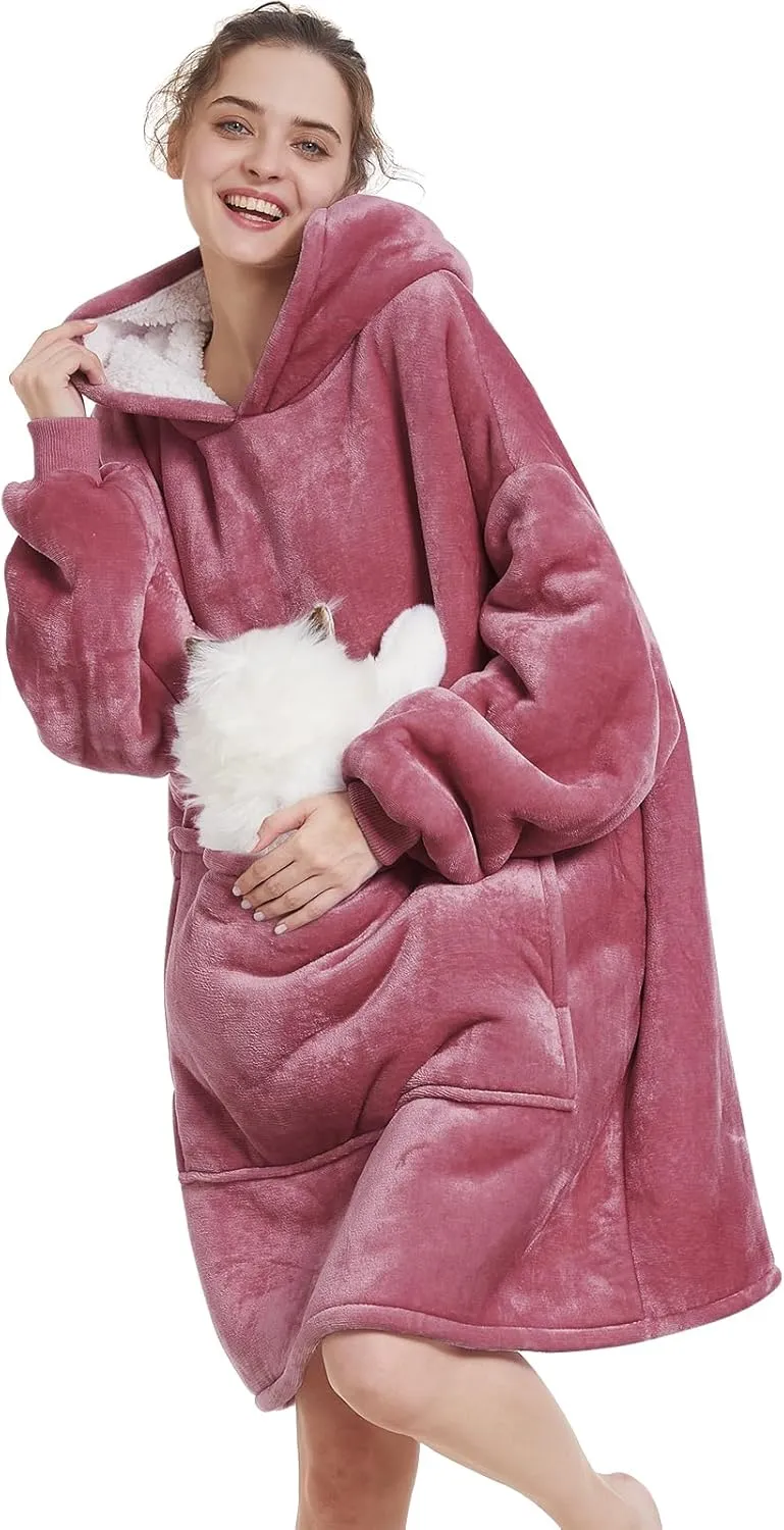 Aemilas Wearable Blanket Hoodie - Warm Sherpa Blanket Sweatshirt as Gifts for Adult Women Mom Men, One Size Fits All