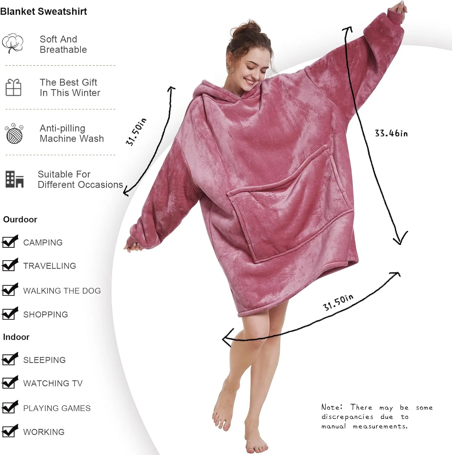 Aemilas Wearable Blanket Hoodie - Warm Sherpa Blanket Sweatshirt as Gifts for Adult Women Mom Men, One Size Fits All