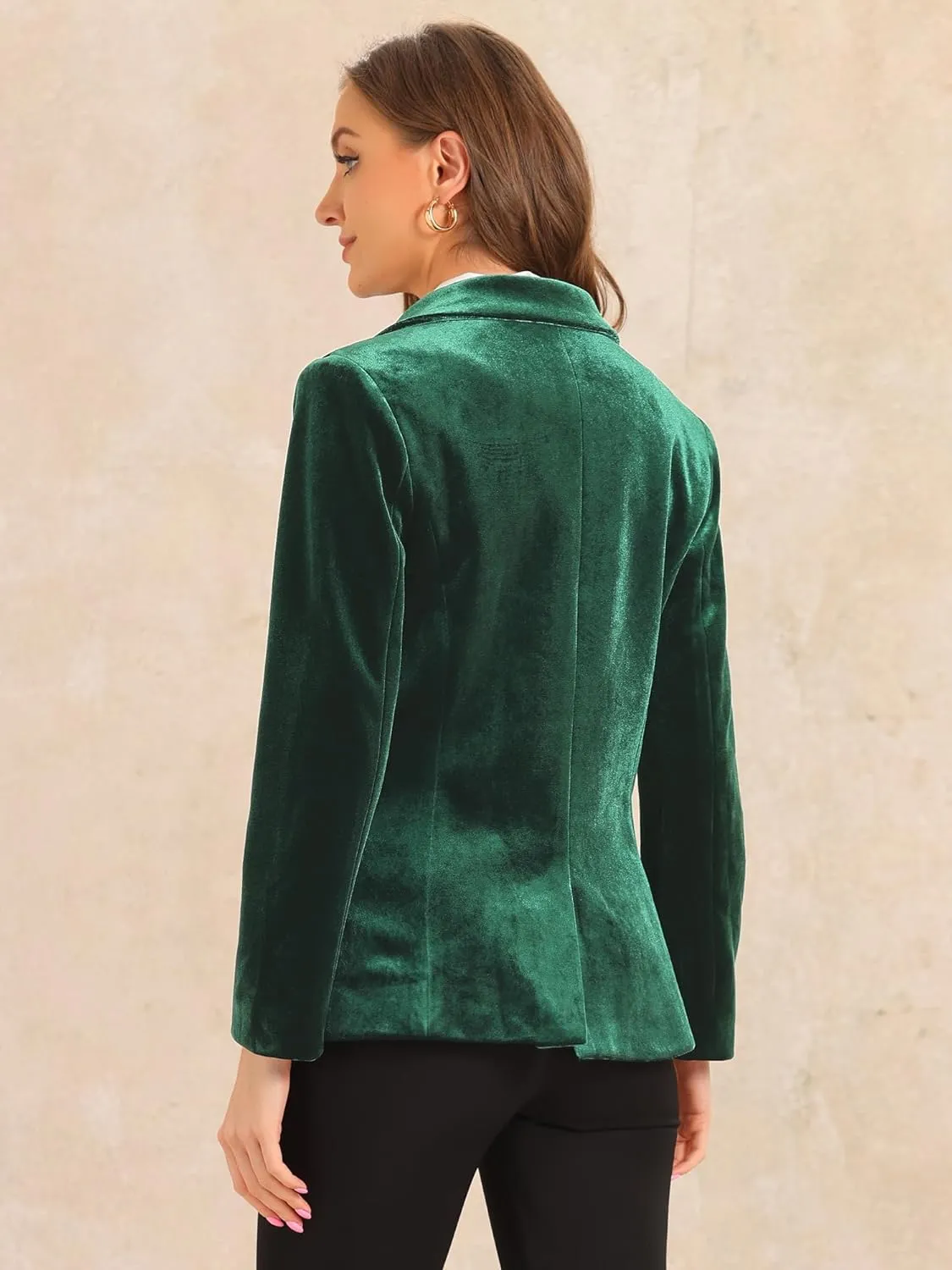 Allegra K Velvet Blazers for Women's Notched Lapel Long Sleeve Double Breasted Blazer Jacket