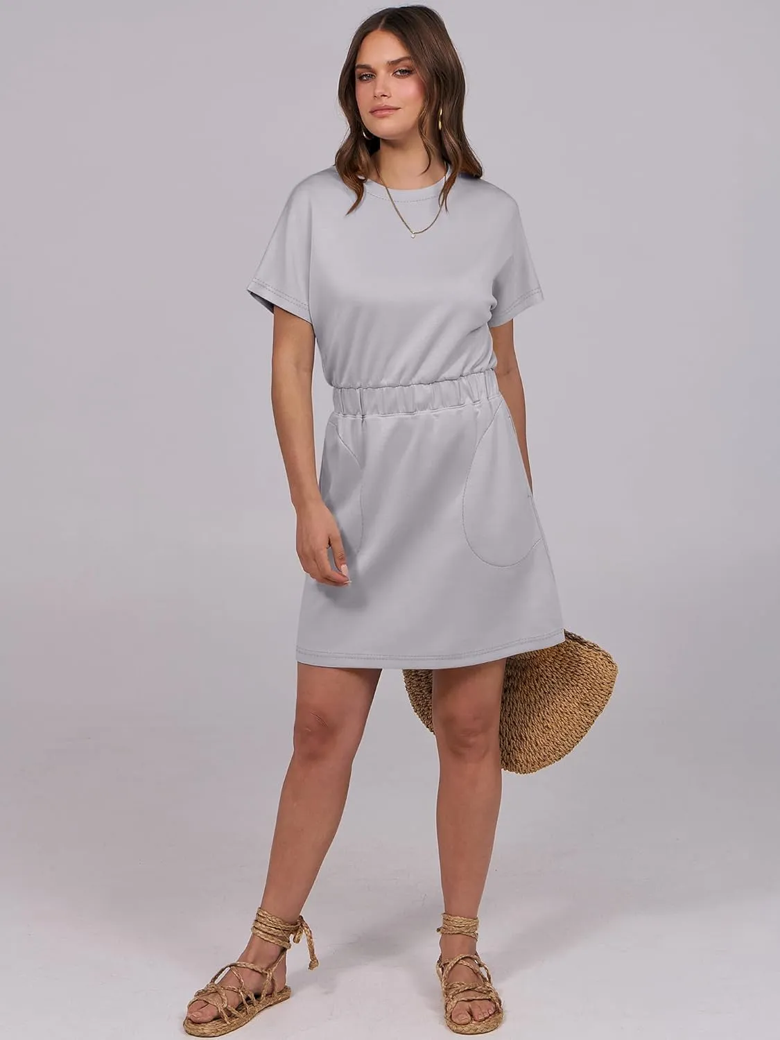 ANRABESS Womens Dresses 2025 Summer Casual Short Sleeve Crew Neck Elastic Waist Mini T Shirt Dress with Pockets
