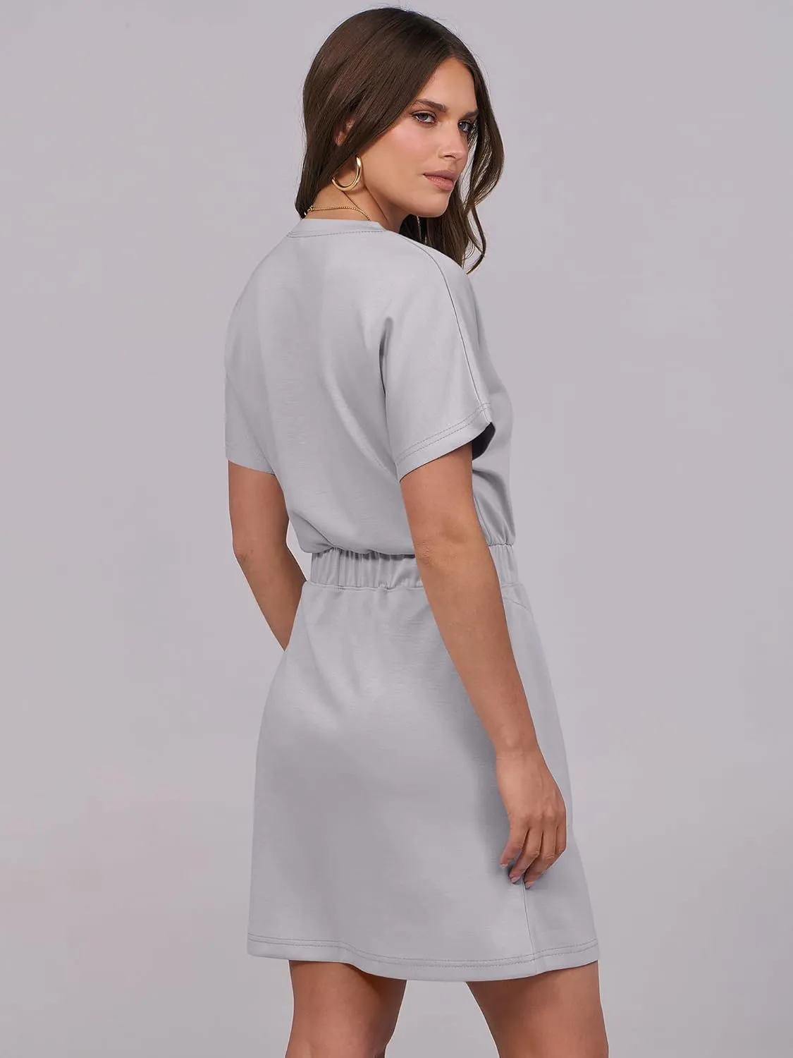 ANRABESS Womens Dresses 2025 Summer Casual Short Sleeve Crew Neck Elastic Waist Mini T Shirt Dress with Pockets