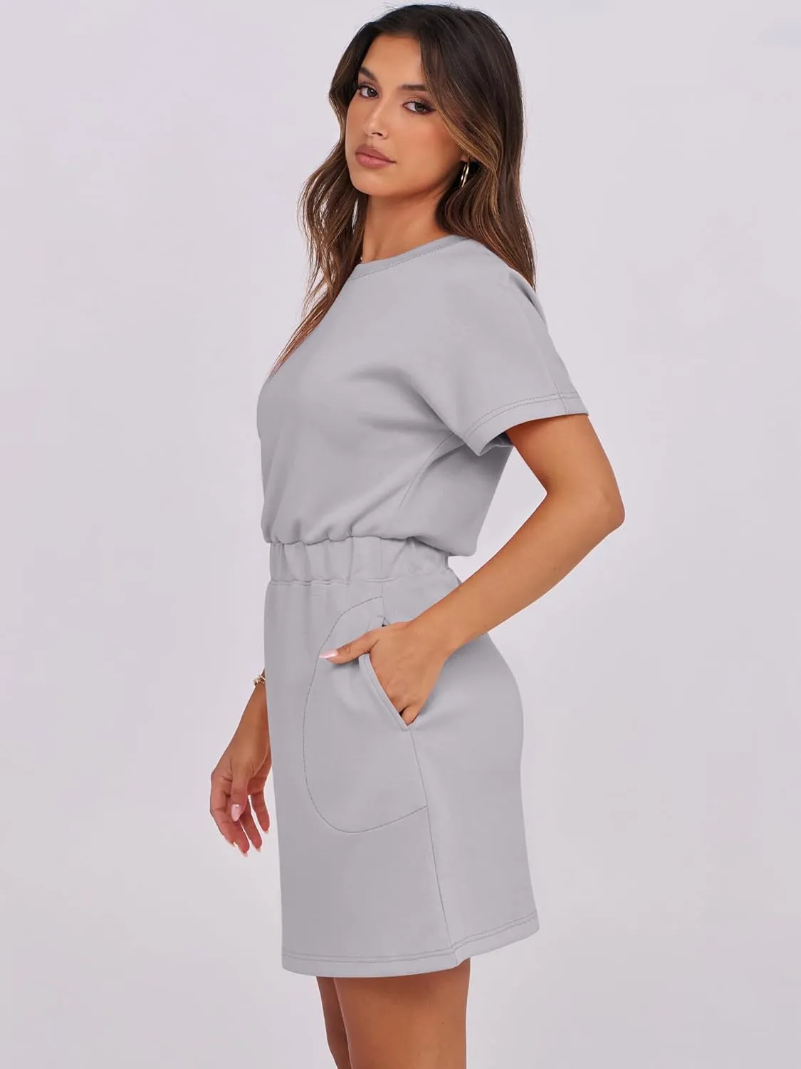 ANRABESS Womens Dresses 2025 Summer Casual Short Sleeve Crew Neck Elastic Waist Mini T Shirt Dress with Pockets