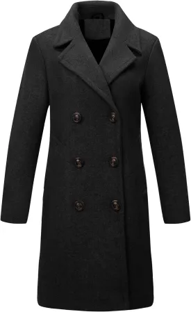 Bellivera Women Wool Jacket Blend Winter Mid Long Trench Coat Warm Pea Overcoat