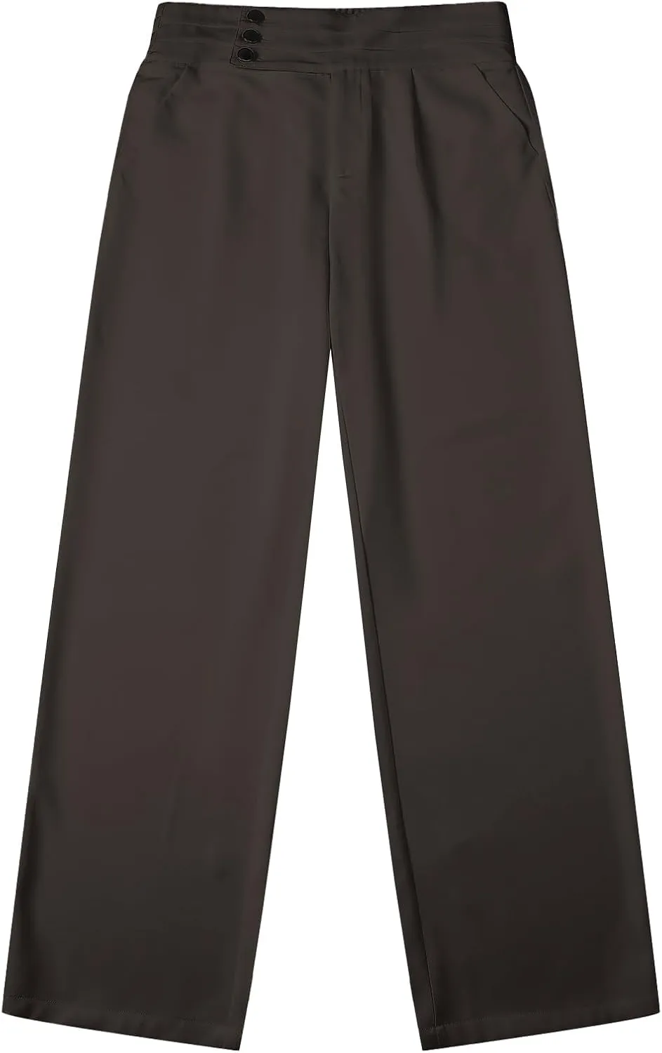 Betusline Women's High Waist Dress Pants Business Side Button Work Wide Leg Pants Straight Leg Trousers, X-Small-XX-Large