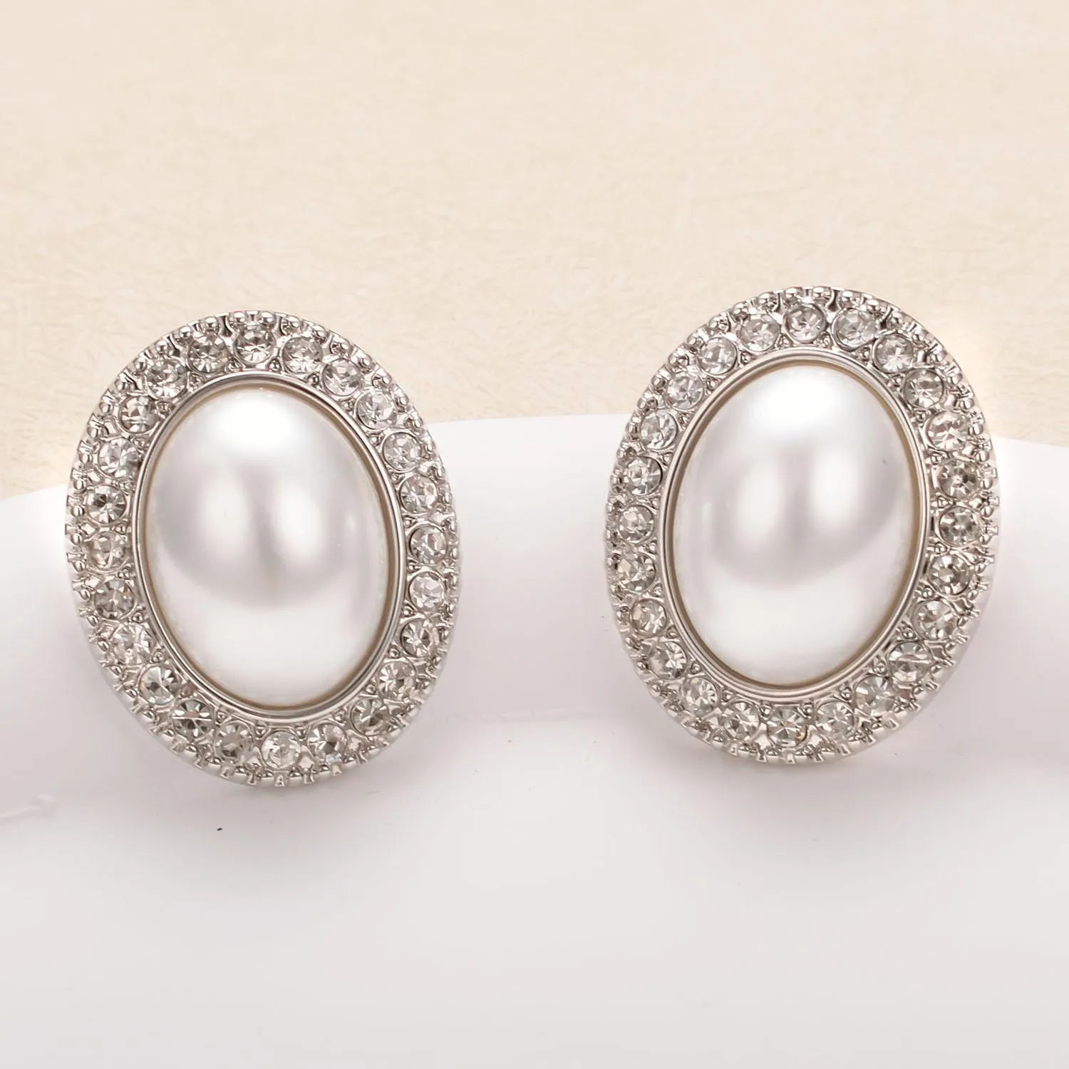 Big Rhinestone Mabe Pearl Earrings Statement Gold Rose Gold Silver Stud Earrings for Women Wedding Party Prom Vintage Jewelry
