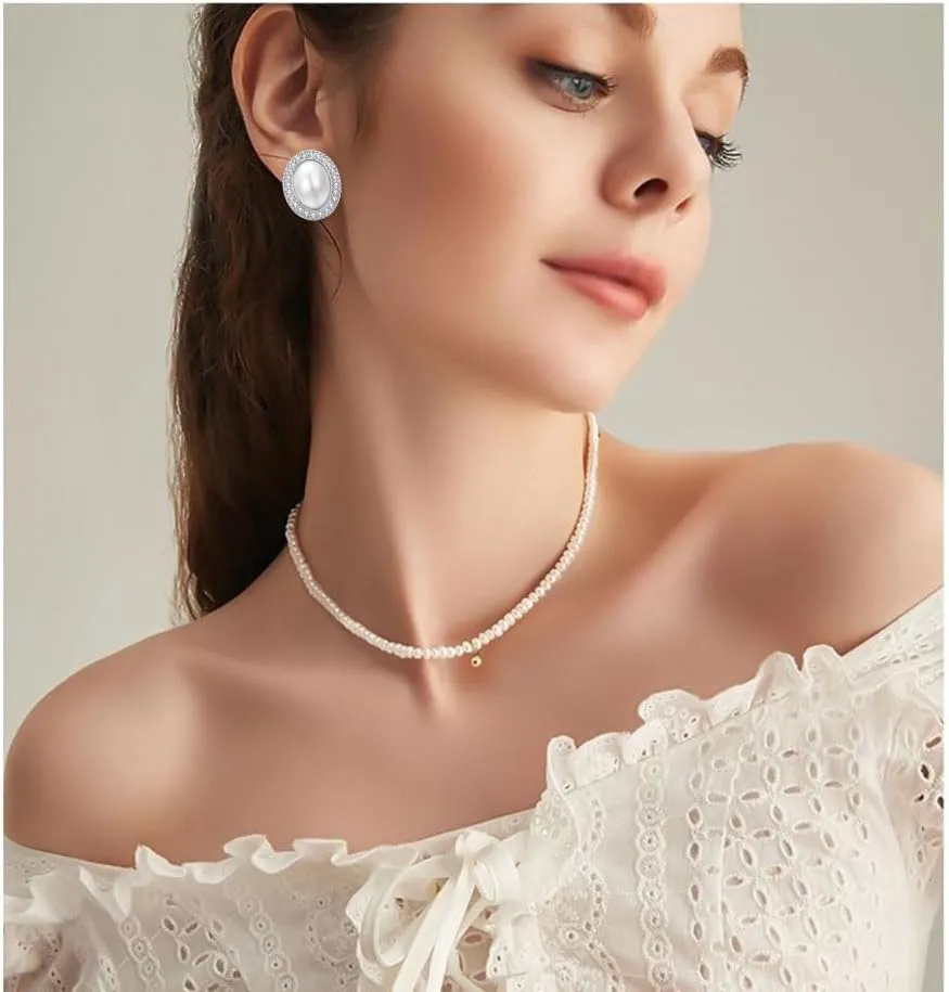 Big Rhinestone Mabe Pearl Earrings Statement Gold Rose Gold Silver Stud Earrings for Women Wedding Party Prom Vintage Jewelry