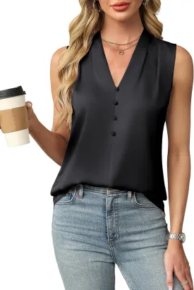Blooming Jelly Womens Dressy Tank Tops Summer Sleeveless Work Blouses Silk Satin V Neck Shirts Business Casual Outfits