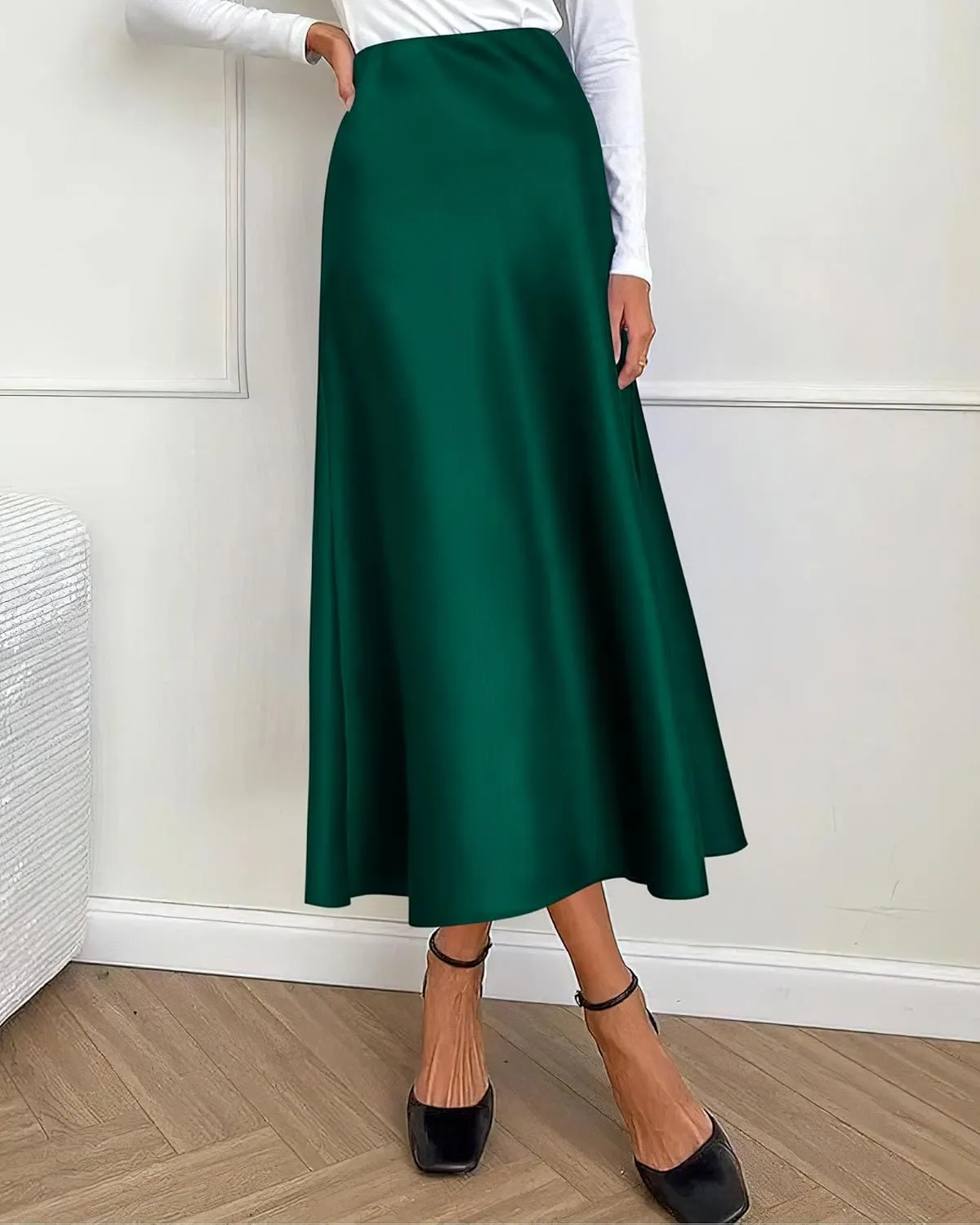 BTFBM 2025 Women Summer Spring Long Satin Skirt Silk Elegant High Waist Cocktail Party Wedding Flowy A-Line Midi Skirts
