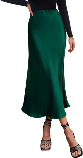 BTFBM 2025 Women Summer Spring Long Satin Skirt Silk Elegant High Waist Cocktail Party Wedding Flowy A-Line Midi Skirts