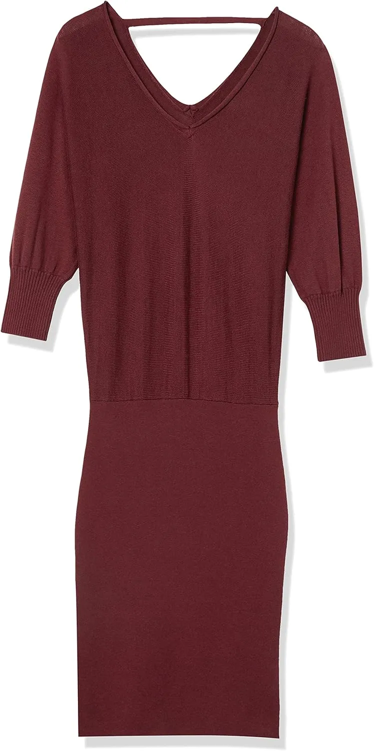 Cable Stitch Women's Double V-Neck Midi Dress - 3/4 Sleeve Knitted Fall Winter Sweater Dress with Side Slits