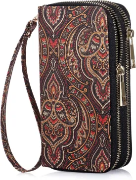 Cellphone Wallet for Women Dual Zipper Long Purse with Removable Wristlet