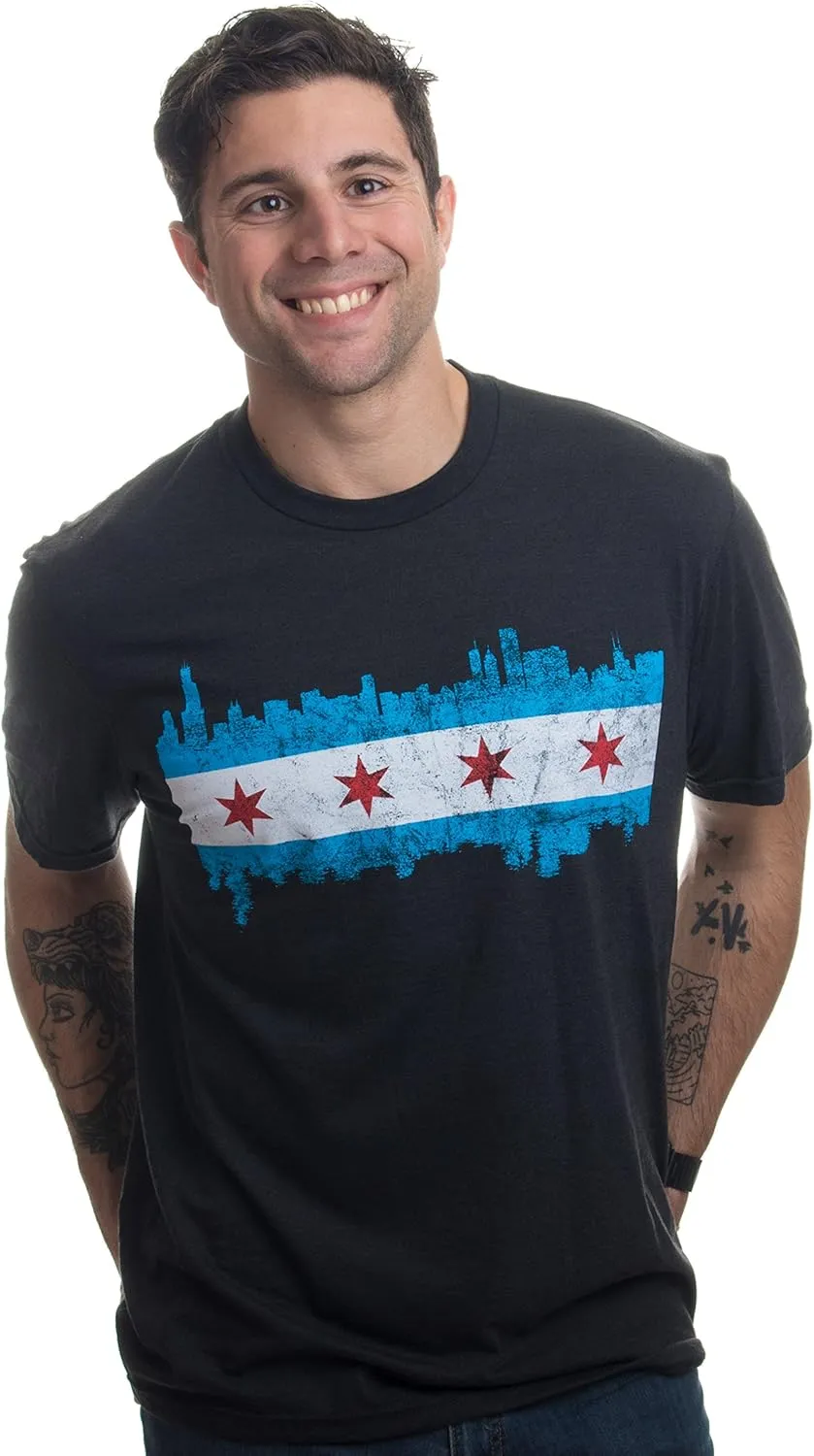 Chicago City Flag Skyline | Vintage Retro-Feel Triblend T-Shirt for Men or Women