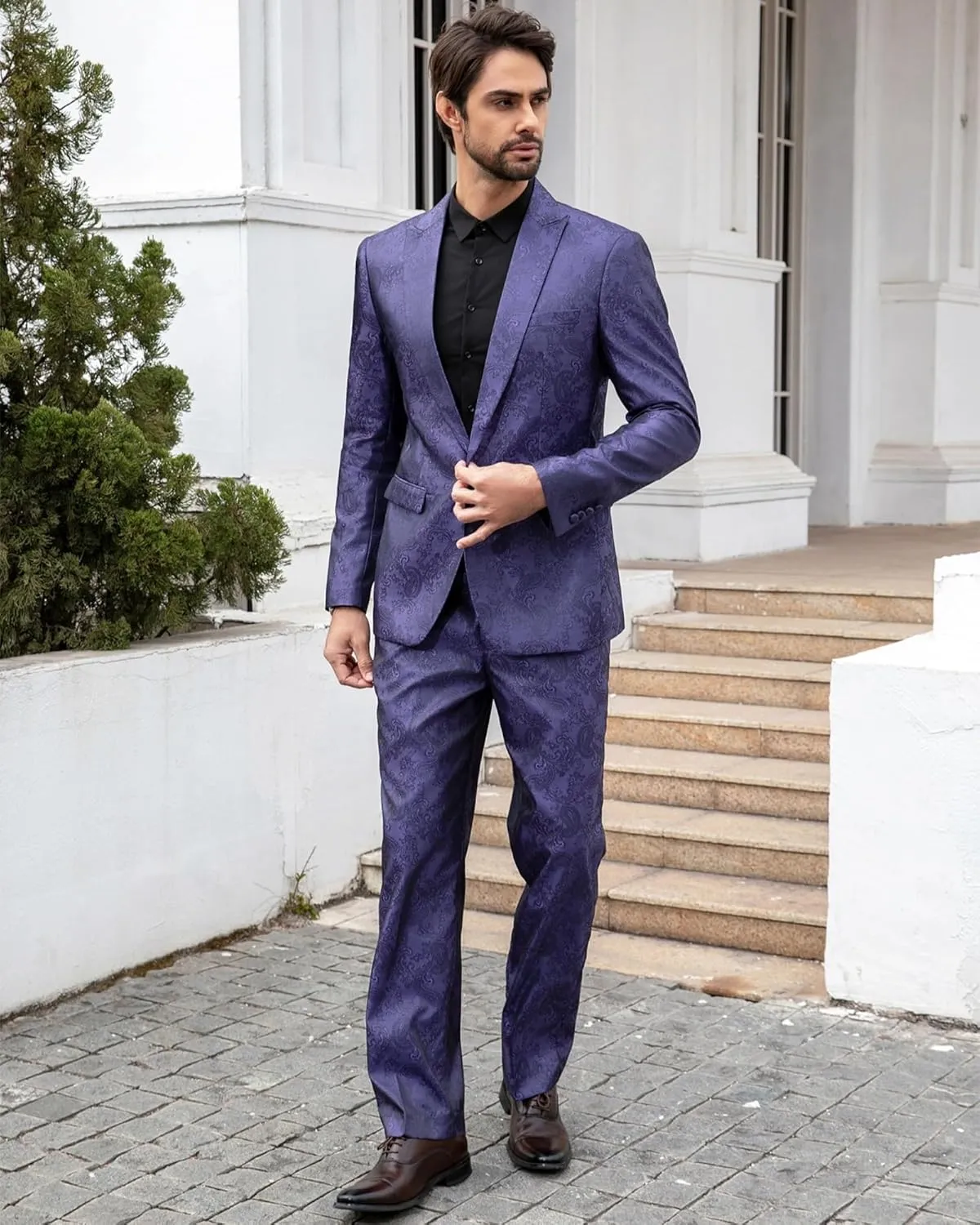 Cloudstyle Mens 2 Piece Paisley Dress Suit One Button Party Wedding Blazer Pants Sets