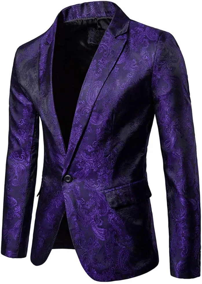 Cloudstyle Mens 2 Piece Paisley Dress Suit One Button Party Wedding Blazer Pants Sets