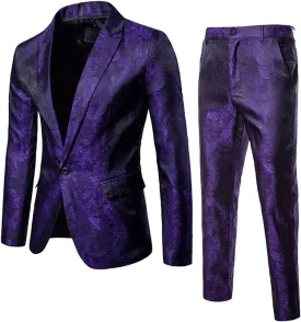 Cloudstyle Mens 2 Piece Paisley Dress Suit One Button Party Wedding Blazer Pants Sets