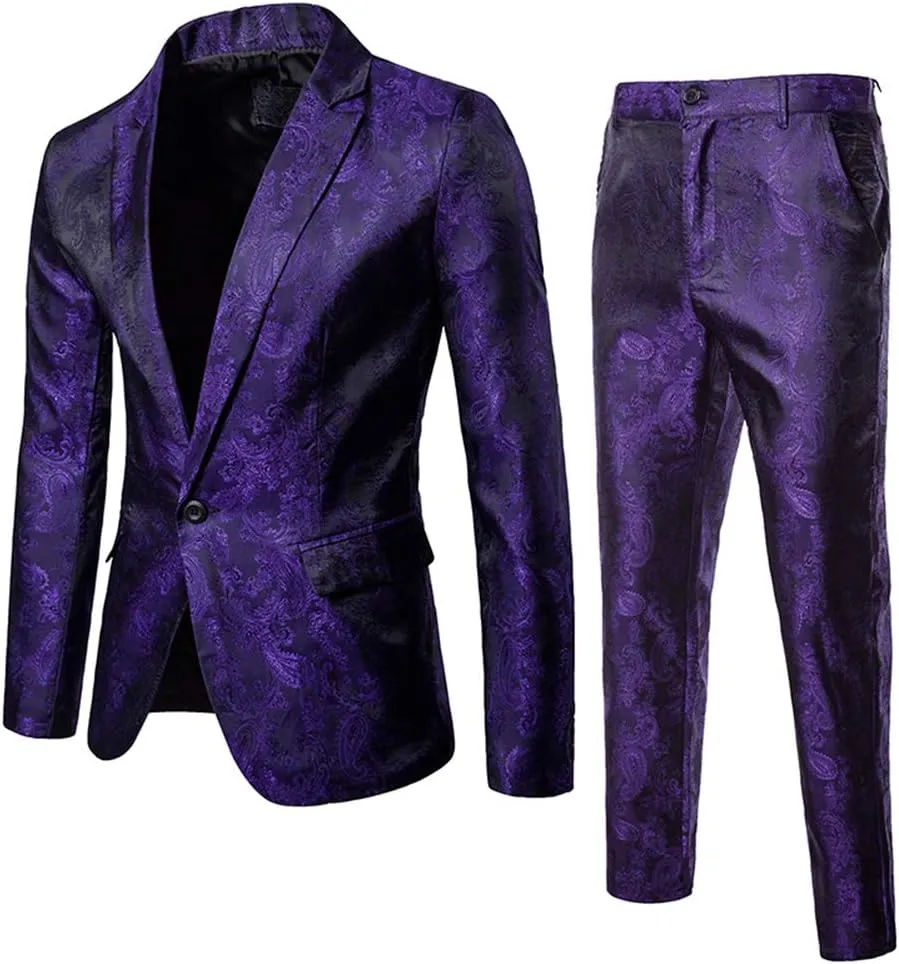 Cloudstyle Mens 2 Piece Paisley Dress Suit One Button Party Wedding Blazer Pants Sets