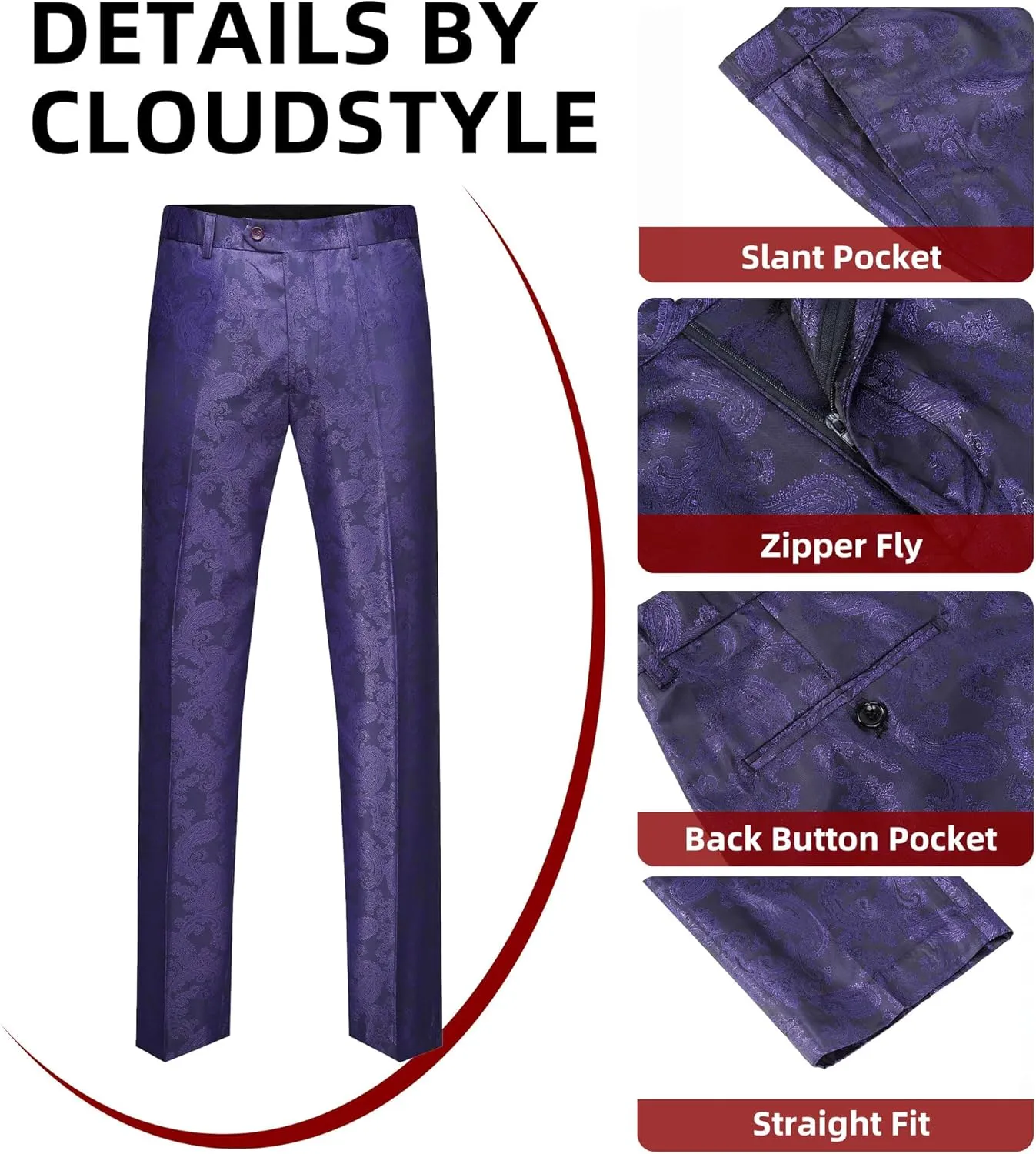 Cloudstyle Mens 2 Piece Paisley Dress Suit One Button Party Wedding Blazer Pants Sets