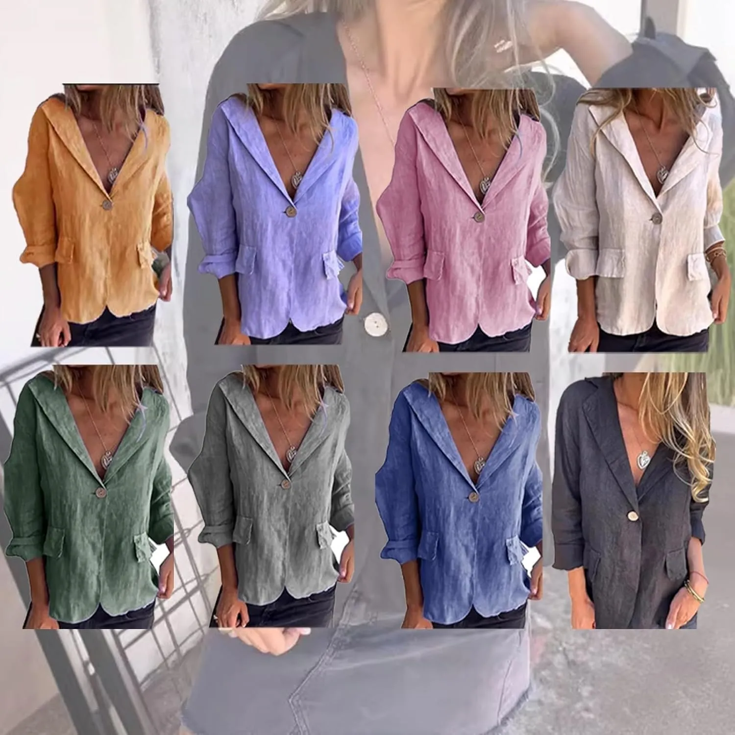 Cotton and Linen Casual Lapel Single-Button Thin Coat,2026 New Linen Blazer Women,Lightweight Summer Lapel Jackets
