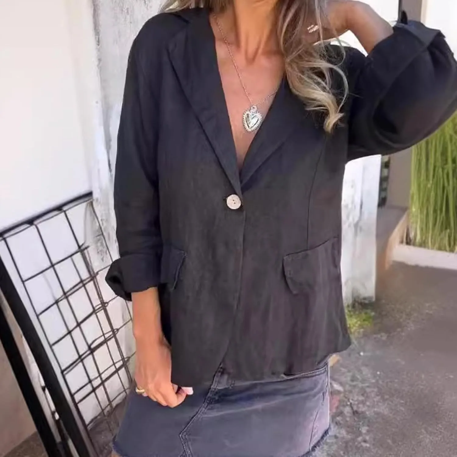 Cotton and Linen Casual Lapel Single-Button Thin Coat,2026 New Linen Blazer Women,Lightweight Summer Lapel Jackets