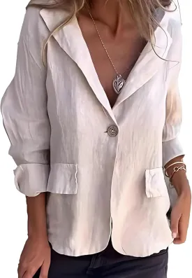 Cotton and Linen Casual Lapel Single-Button Thin Coat,2026 New Linen Blazer Women,Lightweight Summer Lapel Jackets