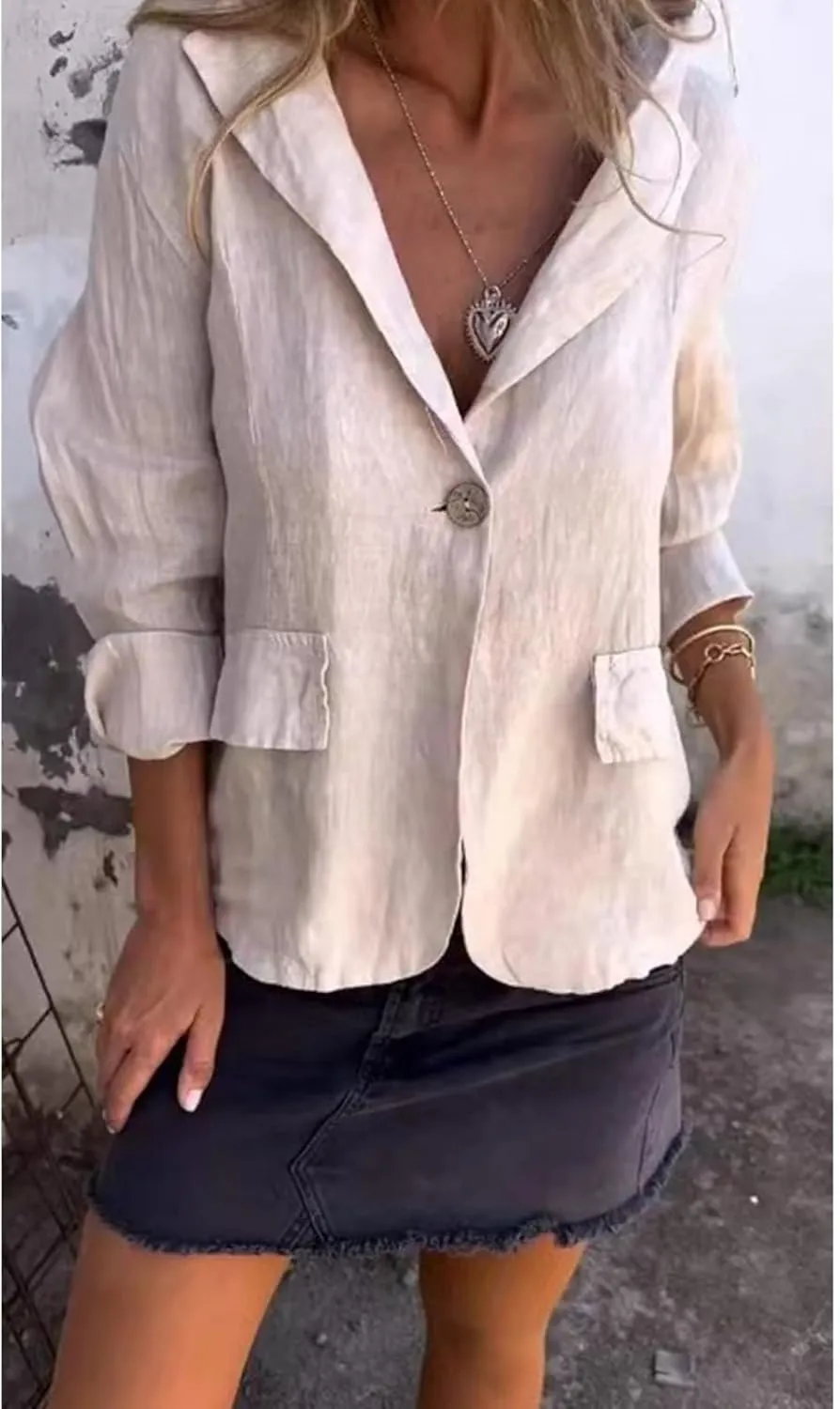 Cotton and Linen Casual Lapel Single-Button Thin Coat,2026 New Linen Blazer Women,Lightweight Summer Lapel Jackets