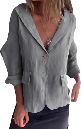 Cotton and Linen Casual Lapel Single-Button Thin Coat,2026 New Linen Blazer Women,Lightweight Summer Lapel Jackets