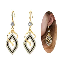 Dangle Earrings for Women, 925 Sterling Silver Handmade Linear Swirl Wire Bohemian Boho 14K Gold Diamonds Hypoallergenic Earrings Fashion Jewelry Gifts for women (Gold)