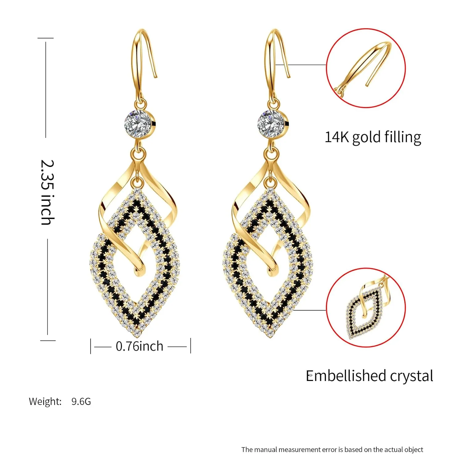 Dangle Earrings for Women, 925 Sterling Silver Handmade Linear Swirl Wire Bohemian Boho 14K Gold Diamonds Hypoallergenic Earrings Fashion Jewelry Gifts for women (Gold)