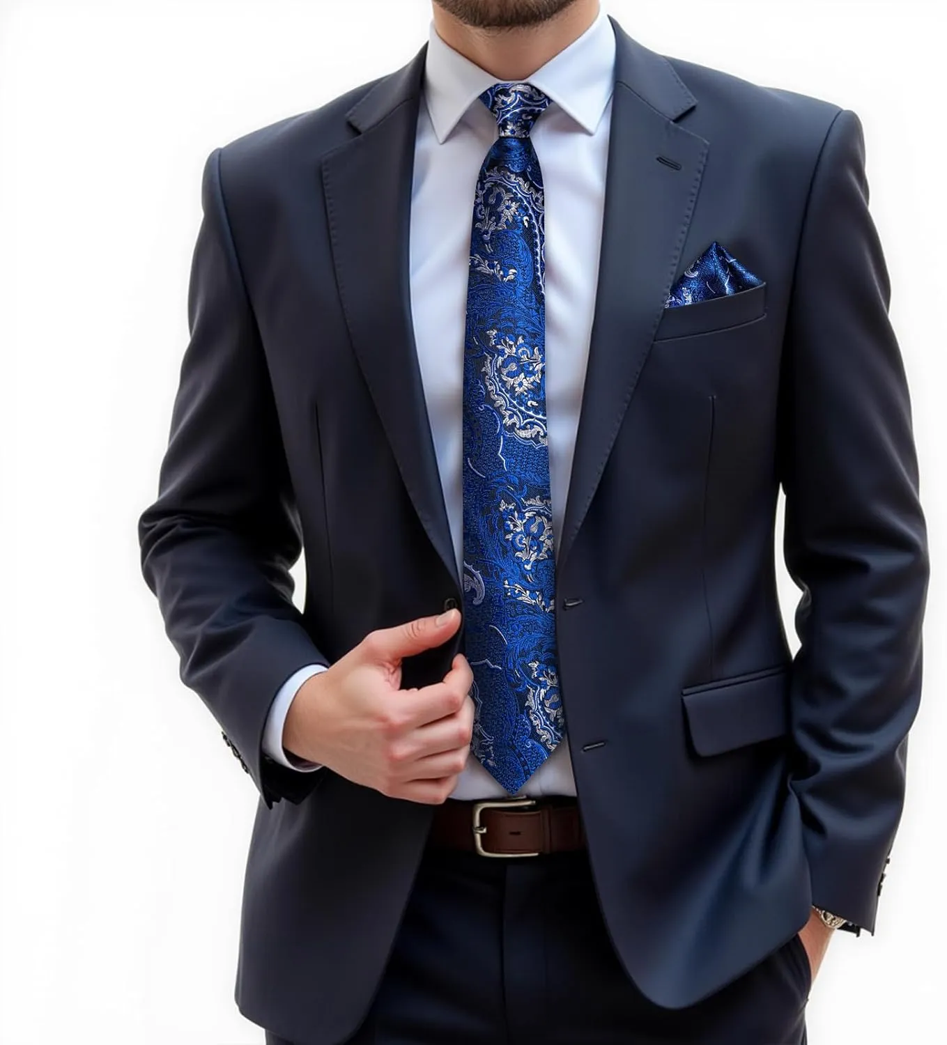 DiBanGu Silk Zipper Ties for Men,Paisley Solid Plaid Pre-tied Tie and Pocket Square Cufflinks Set Formal Adjustable Necktie
