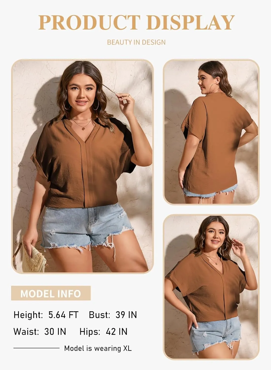 Eytino Womens Plus Size Summer Tops V Neck Short Sleeve Dressy Casual Blouse Work Shirts (1X-5X)