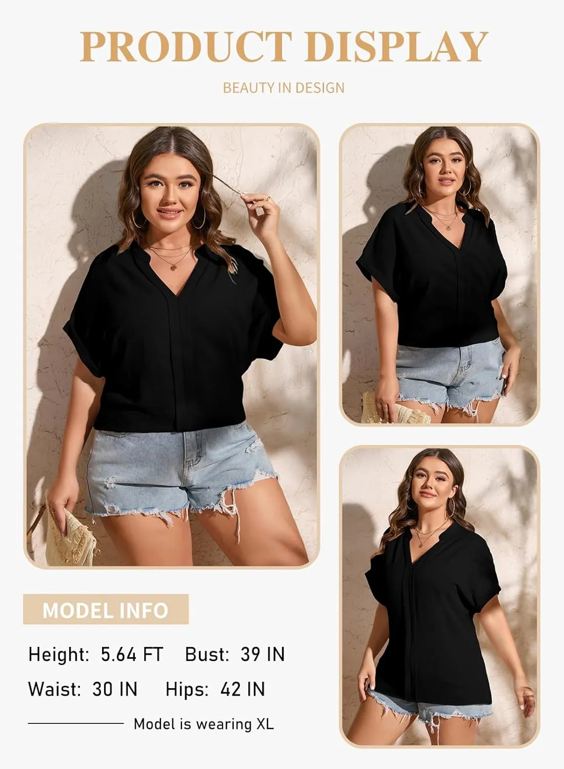 Eytino Womens Plus Size Summer Tops V Neck Short Sleeve Dressy Casual Blouse Work Shirts (1X-5X)