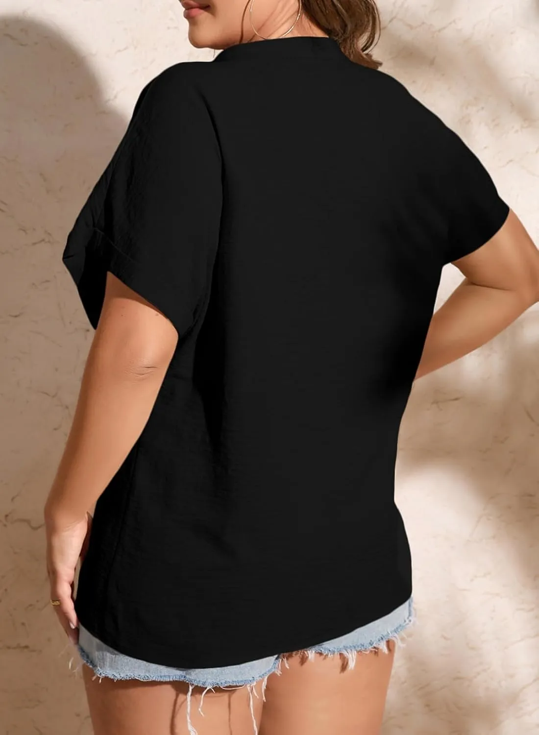 Eytino Womens Plus Size Summer Tops V Neck Short Sleeve Dressy Casual Blouse Work Shirts (1X-5X)