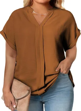 Eytino Womens Plus Size Summer Tops V Neck Short Sleeve Dressy Casual Blouse Work Shirts (1X-5X)