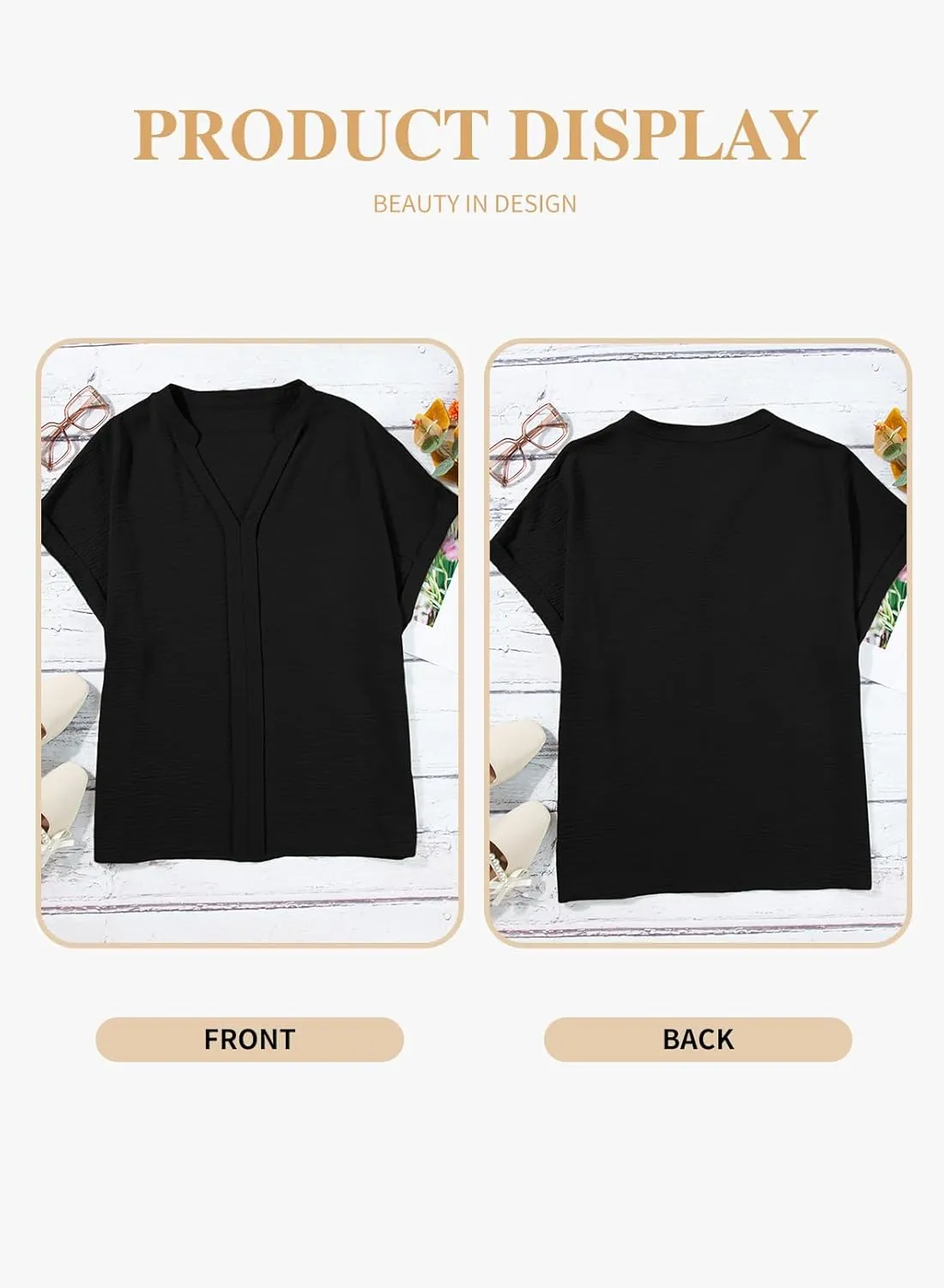 Eytino Womens Plus Size Summer Tops V Neck Short Sleeve Dressy Casual Blouse Work Shirts (1X-5X)