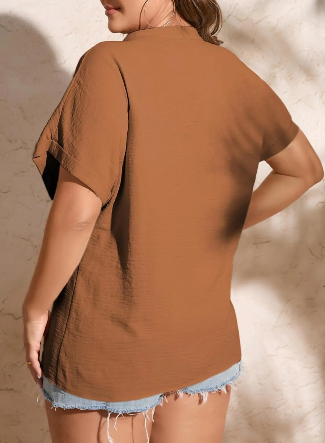 Eytino Womens Plus Size Summer Tops V Neck Short Sleeve Dressy Casual Blouse Work Shirts (1X-5X)