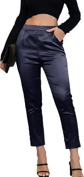 Fakanhui Women's Satin Silky Dress Casual Elastic High Waist Stretch Elegant Pants Trousers