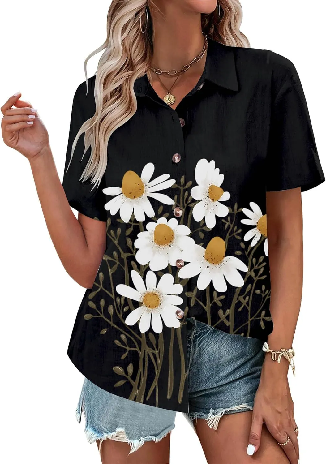 Floral Tops for Women Summer Flower Printed V Neck Tshirts Short Sleeve Tops Dressy Casual