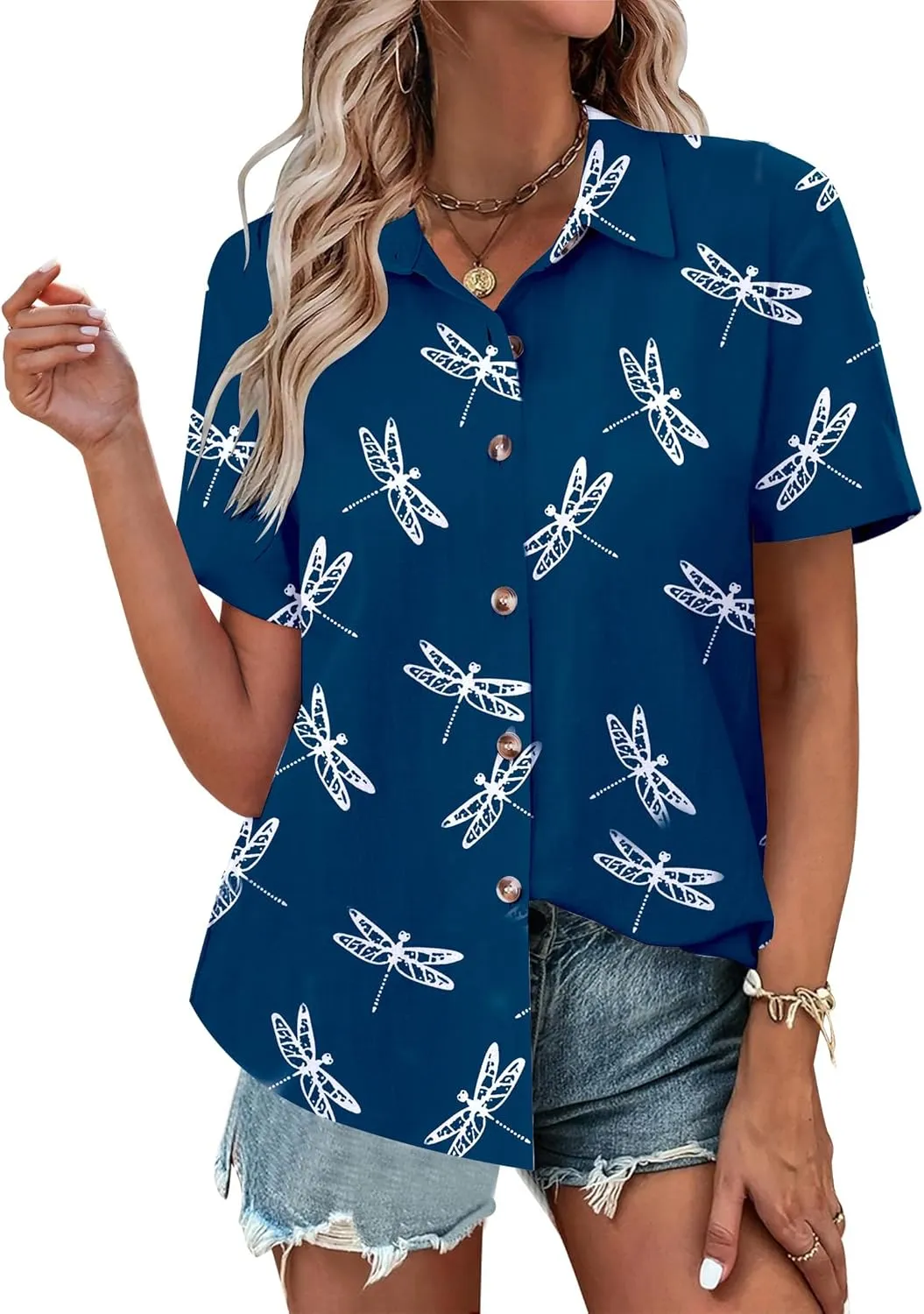 Floral Tops for Women Summer Flower Printed V Neck Tshirts Short Sleeve Tops Dressy Casual